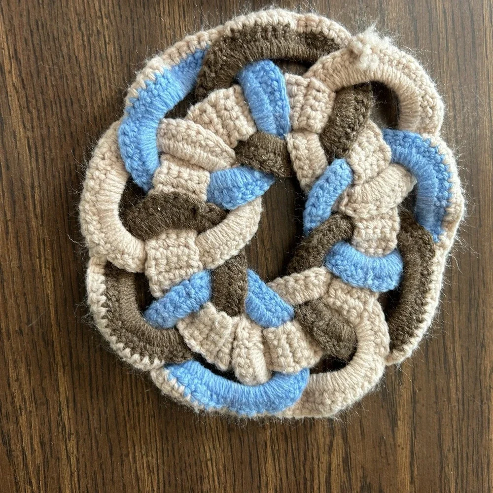 Vintage 70s Cottagecore Handmade Braided Crochet Trivet Hot Pad Set 2 Boho Folk